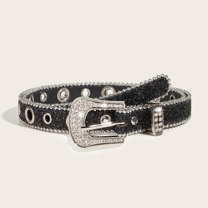 Rhinestone Western Cowgirl Belt - Y2K Sparkling PU Leather Accessory for Women - ZOOMNSTORE