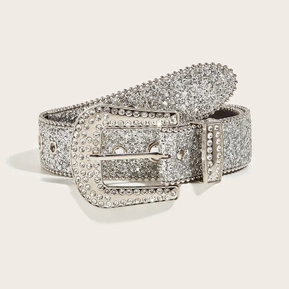 Rhinestone Western Cowgirl Belt - Y2K Sparkling PU Leather Accessory for Women - ZOOMNSTORE