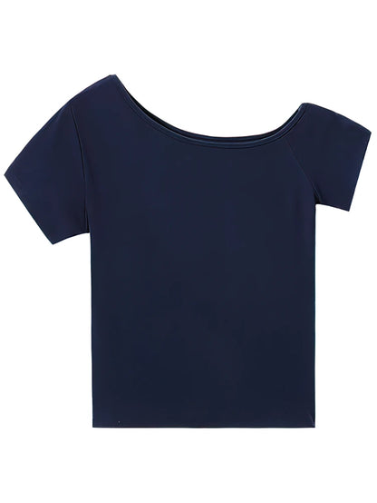 Ribbed Cotton Off-Shoulder Top - Slim Fit Summer Tee for Women - ZOOMNSTORE