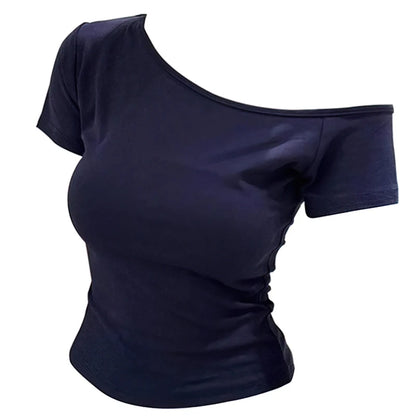 Ribbed Cotton Off-Shoulder Top - Slim Fit Summer Tee for Women - ZOOMNSTORE