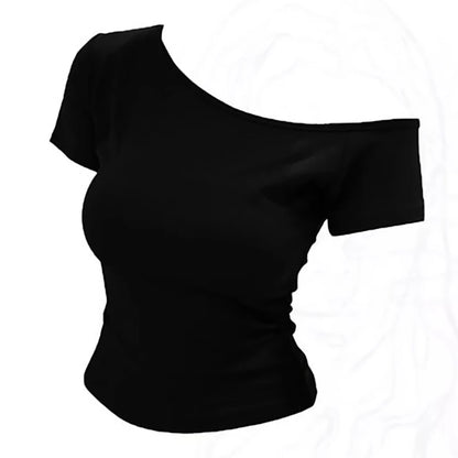 Ribbed Cotton Off-Shoulder Top - Slim Fit Summer Tee for Women - ZOOMNSTORE