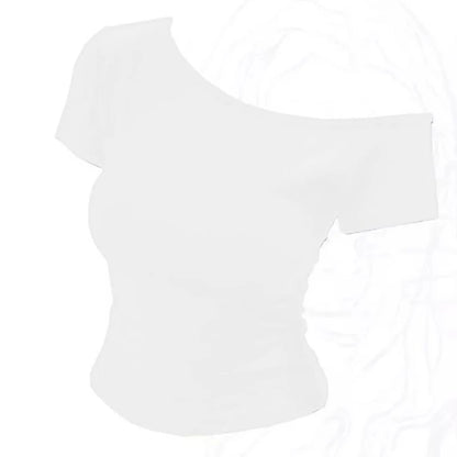 Ribbed Cotton Off-Shoulder Top - Slim Fit Summer Tee for Women - ZOOMNSTORE