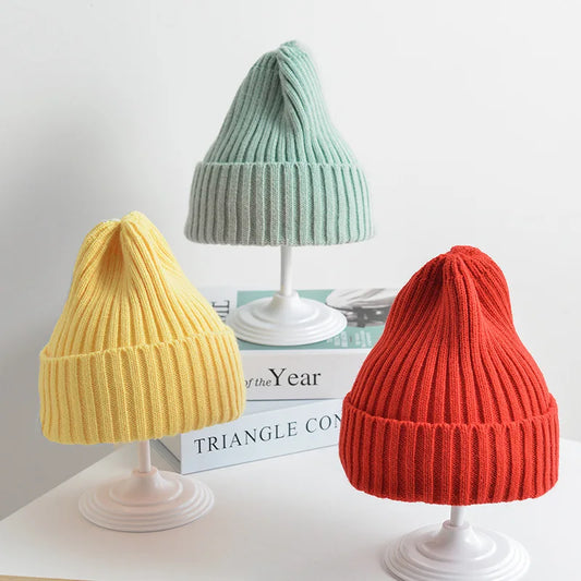 Baby Kids Ribbed Knitted Beanie Hats For Girls Boys Casual Toddlers Windproof Cap 6M-4Years Baby Photography Props Accessories - ZOOMNSTORE