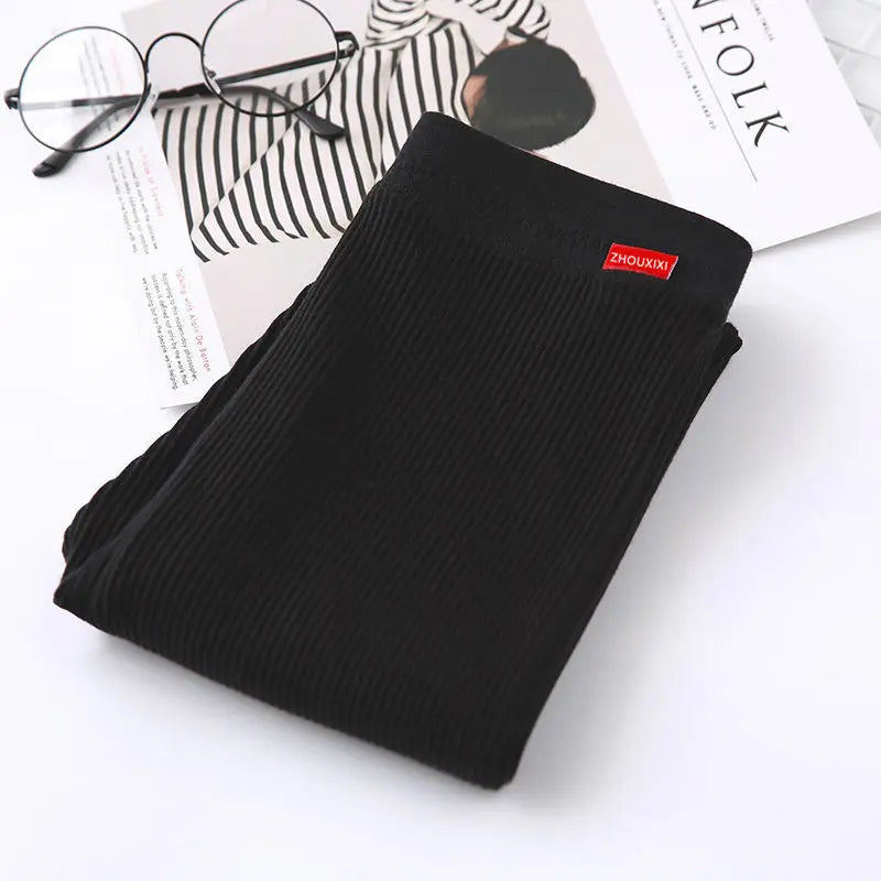 Ribbed Leggings Women - High Waist Cotton Blend Warm Winter Leggings | Casual Threaded Pants - ZOOMNSTORE