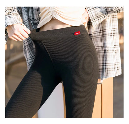 Ribbed Leggings Women - High Waist Cotton Blend Warm Winter Leggings | Casual Threaded Pants - ZOOMNSTORE