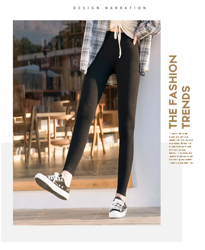 Ribbed Leggings Women - High Waist Cotton Blend Warm Winter Leggings | Casual Threaded Pants - ZOOMNSTORE