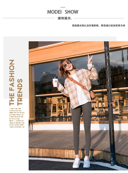 Ribbed Leggings Women - High Waist Cotton Blend Warm Winter Leggings | Casual Threaded Pants - ZOOMNSTORE