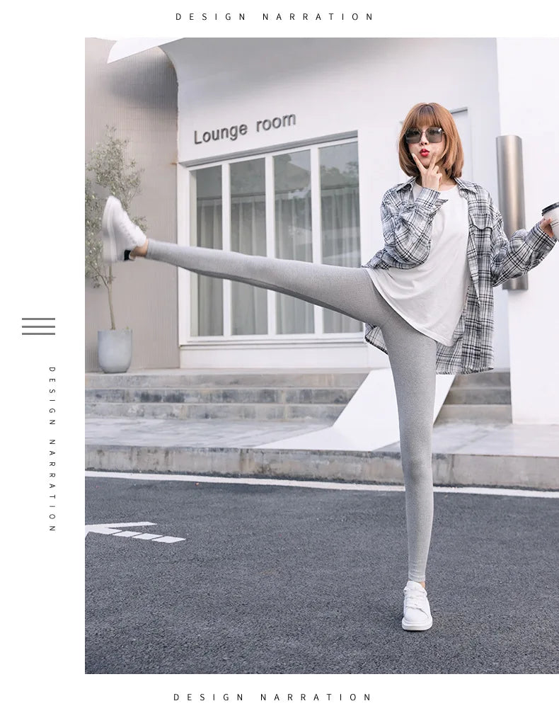 Ribbed Leggings Women - High Waist Cotton Blend Warm Winter Leggings | Casual Threaded Pants - ZOOMNSTORE