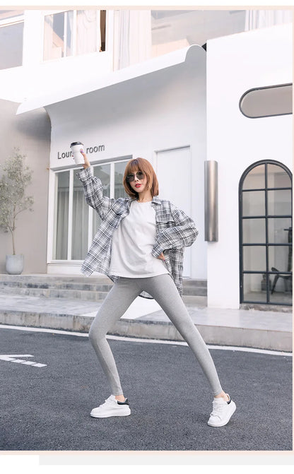 Ribbed Leggings Women - High Waist Cotton Blend Warm Winter Leggings | Casual Threaded Pants - ZOOMNSTORE