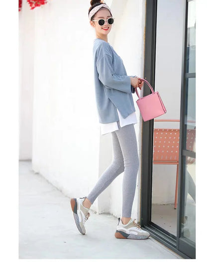 Ribbed Leggings Women - High Waist Cotton Blend Warm Winter Leggings | Casual Threaded Pants - ZOOMNSTORE