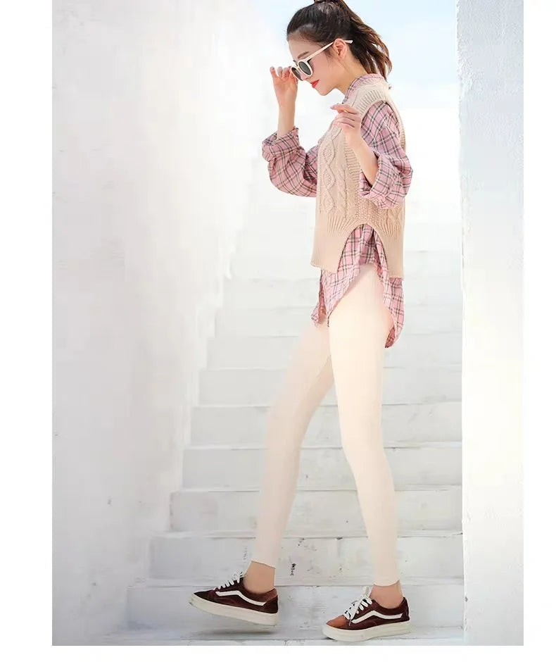 Ribbed Leggings Women - High Waist Cotton Blend Warm Winter Leggings | Casual Threaded Pants - ZOOMNSTORE