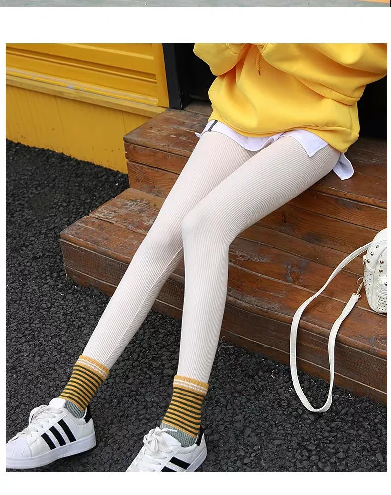 Ribbed Leggings Women - High Waist Cotton Blend Warm Winter Leggings | Casual Threaded Pants - ZOOMNSTORE