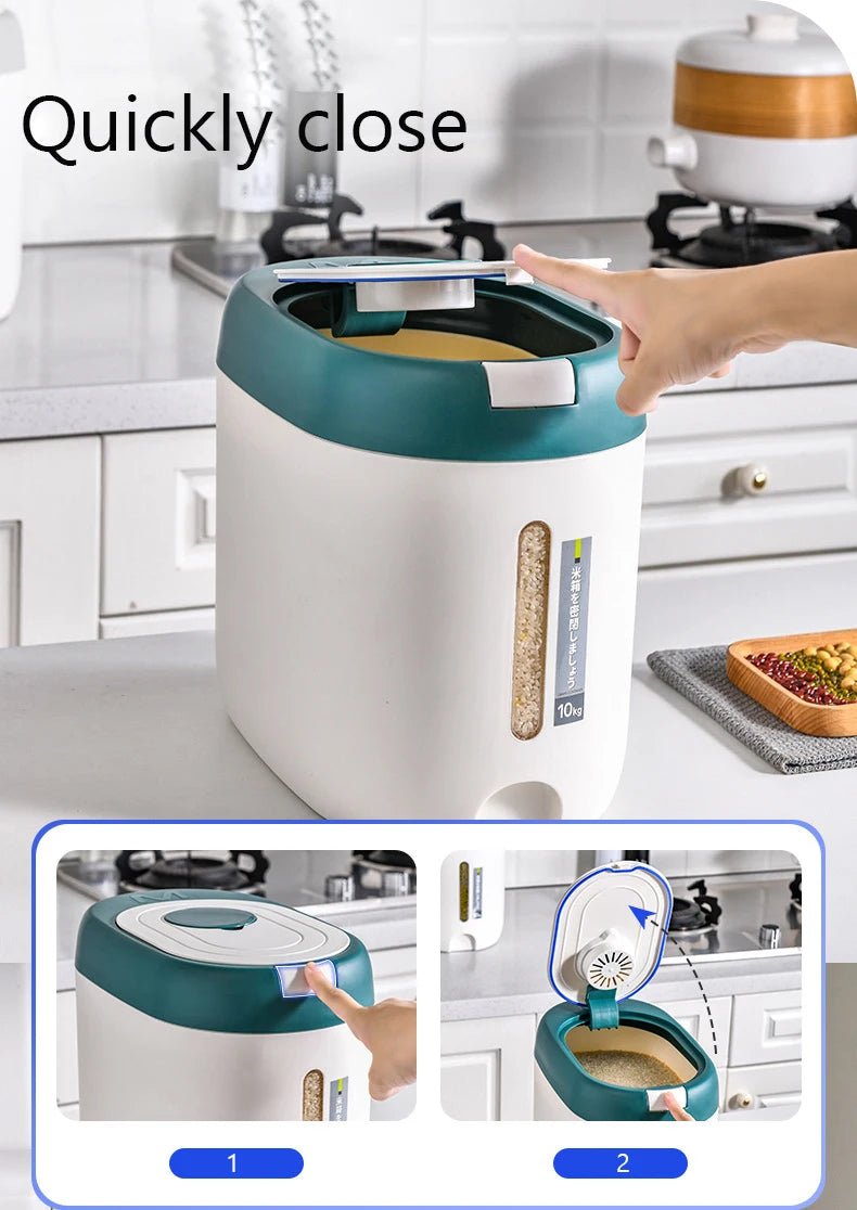 Rice Dispenser - 5KG/10KG Plastic Kitchen Storage Container | Airtight Food Organizer - ZOOMNSTORE