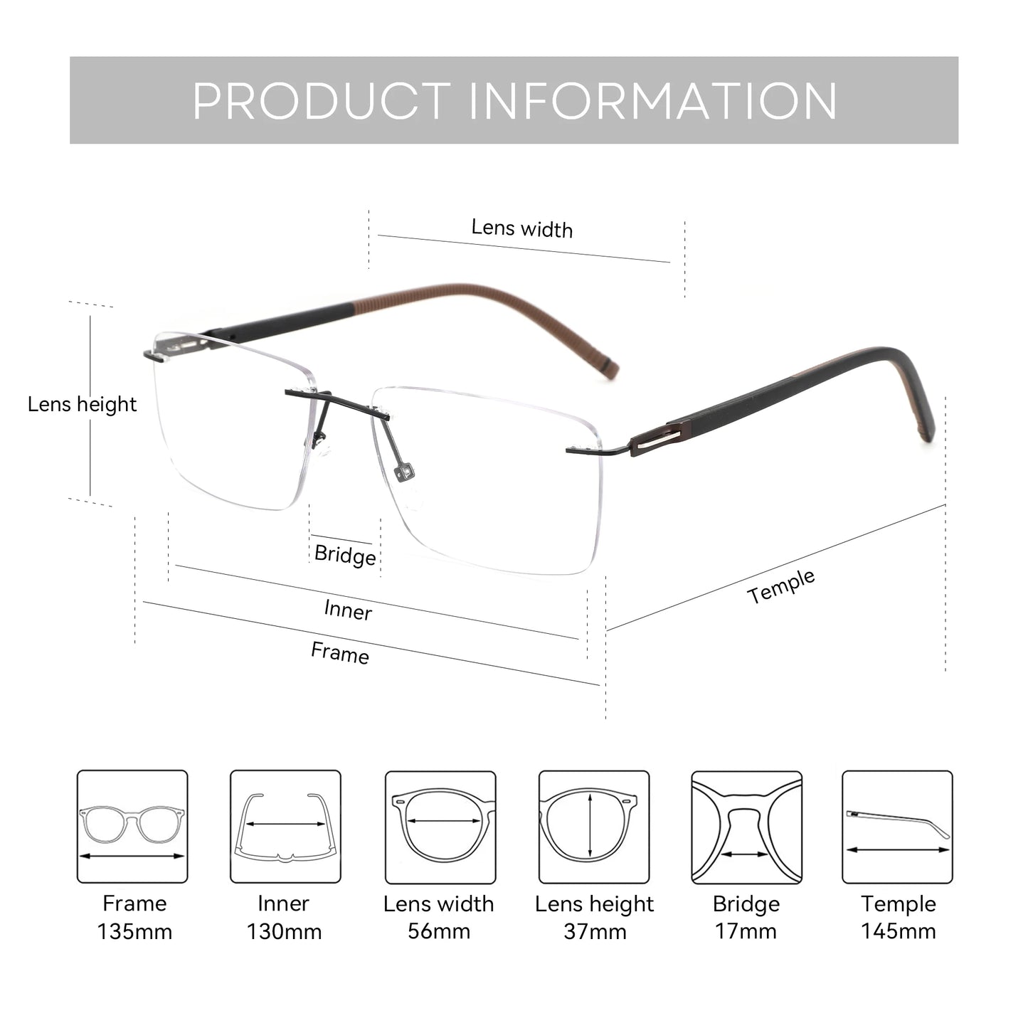 Rimless Prescription Glasses - Men's Rectangle Optical Eyeglasses With Anti Blue Light Lenses - ZOOMNSTORE