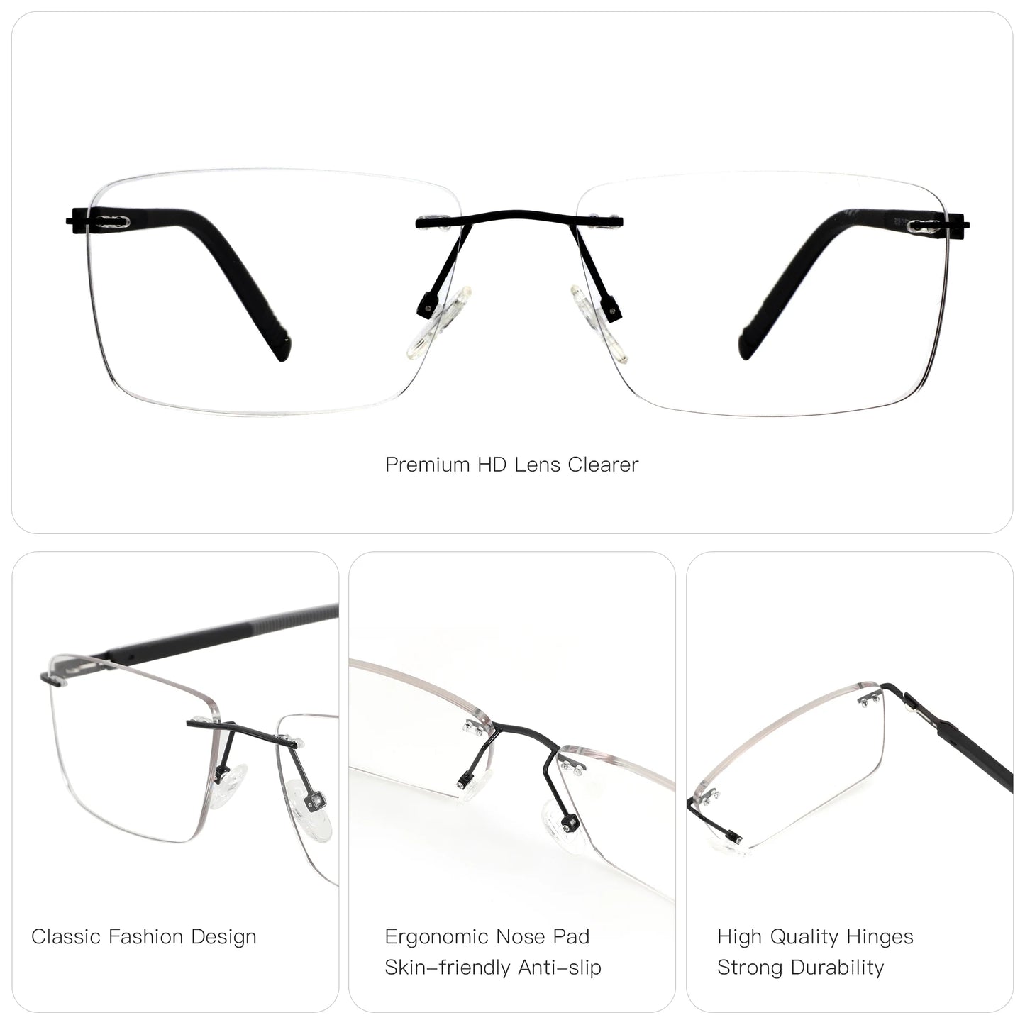 Rimless Prescription Glasses - Men's Rectangle Optical Eyeglasses With Anti Blue Light Lenses - ZOOMNSTORE