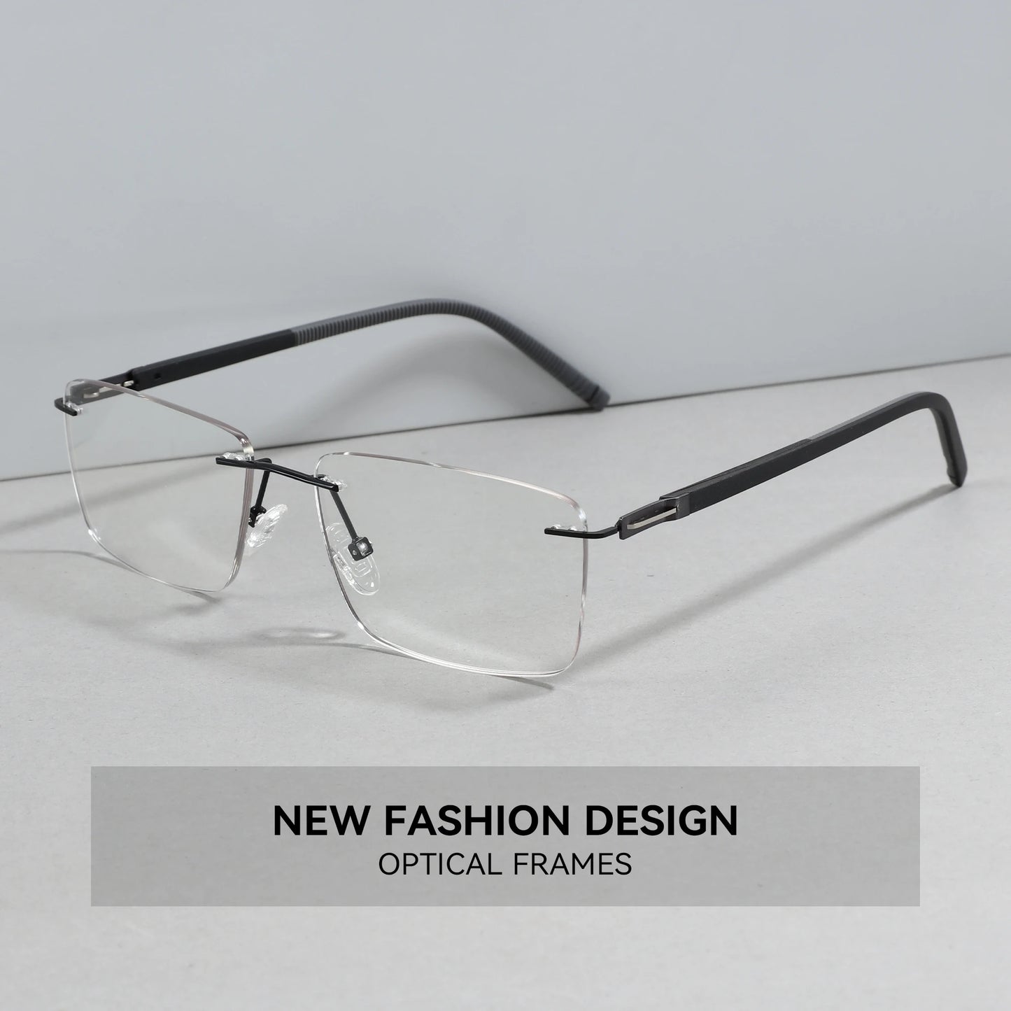 Rimless Prescription Glasses - Men's Rectangle Optical Eyeglasses With Anti Blue Light Lenses - ZOOMNSTORE