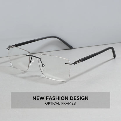 Rimless Prescription Glasses - Men's Rectangle Optical Eyeglasses With Anti Blue Light Lenses - ZOOMNSTORE
