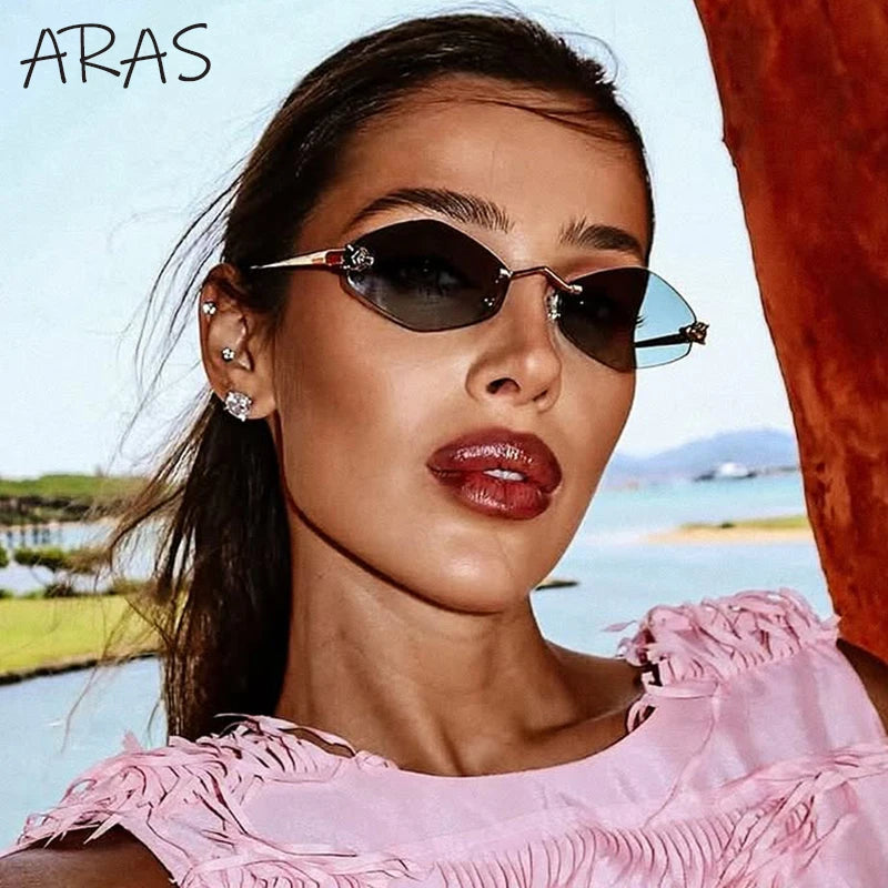 Punk Rimless Hexagon Sunglasses - Luxury UV400 Eyewear for Women - ZOOMNSTORE