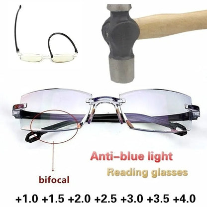 Rimless Reading Glasses - Bifocal Anti Blue Light Eyewear for Men & Women +150 +200 - ZOOMNSTORE