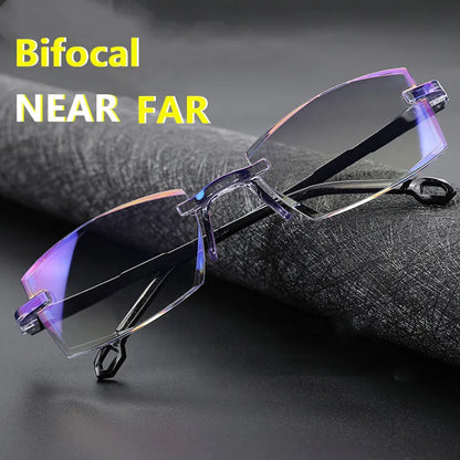Rimless Reading Glasses - Bifocal Anti Blue Light Eyewear for Men & Women +150 +200 - ZOOMNSTORE