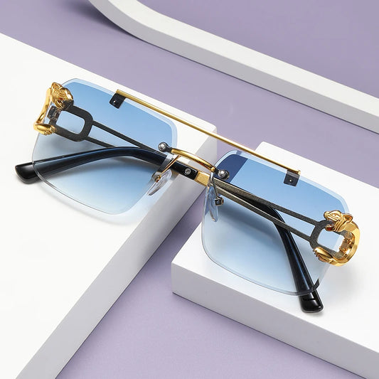 Rimless Square Double Bridge Sunglasses - Vintage UV400 Shades for Men and Women - ZOOMNSTORE