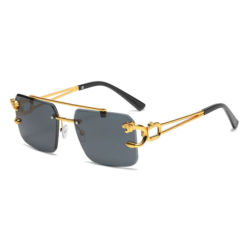 Rimless Square Double Bridge Sunglasses - Vintage UV400 Shades for Men and Women - ZOOMNSTORE