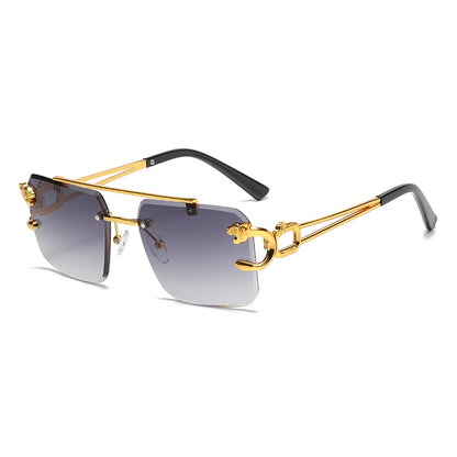 Rimless Square Double Bridge Sunglasses - Vintage UV400 Shades for Men and Women - ZOOMNSTORE