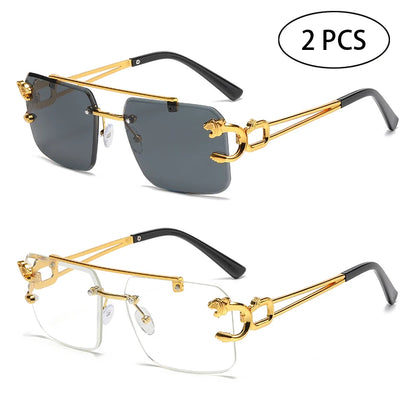 Rimless Square Double Bridge Sunglasses - Vintage UV400 Shades for Men and Women - ZOOMNSTORE