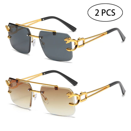 Rimless Square Double Bridge Sunglasses - Vintage UV400 Shades for Men and Women - ZOOMNSTORE