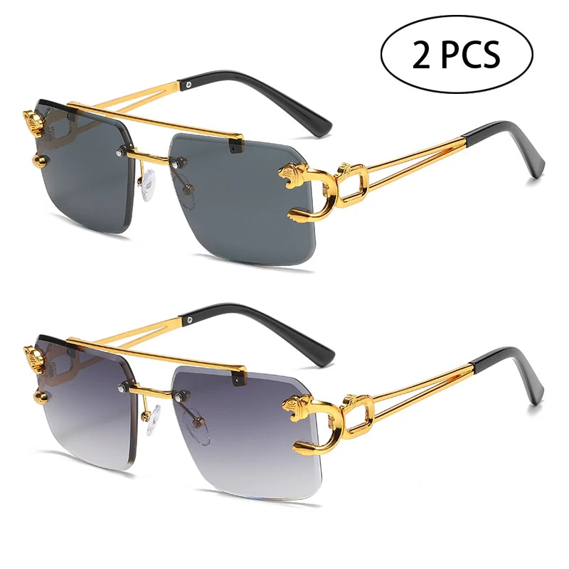 Rimless Square Double Bridge Sunglasses - Vintage UV400 Shades for Men and Women - ZOOMNSTORE