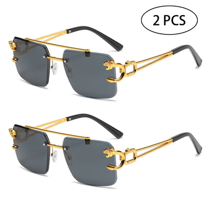 Rimless Square Double Bridge Sunglasses - Vintage UV400 Shades for Men and Women - ZOOMNSTORE