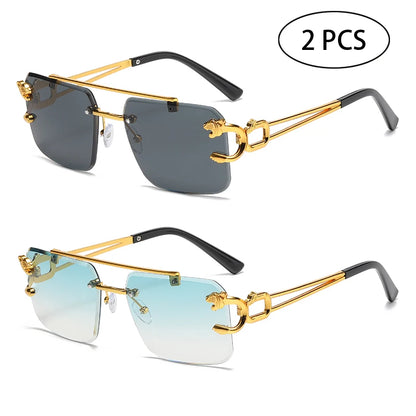 Rimless Square Double Bridge Sunglasses - Vintage UV400 Shades for Men and Women - ZOOMNSTORE