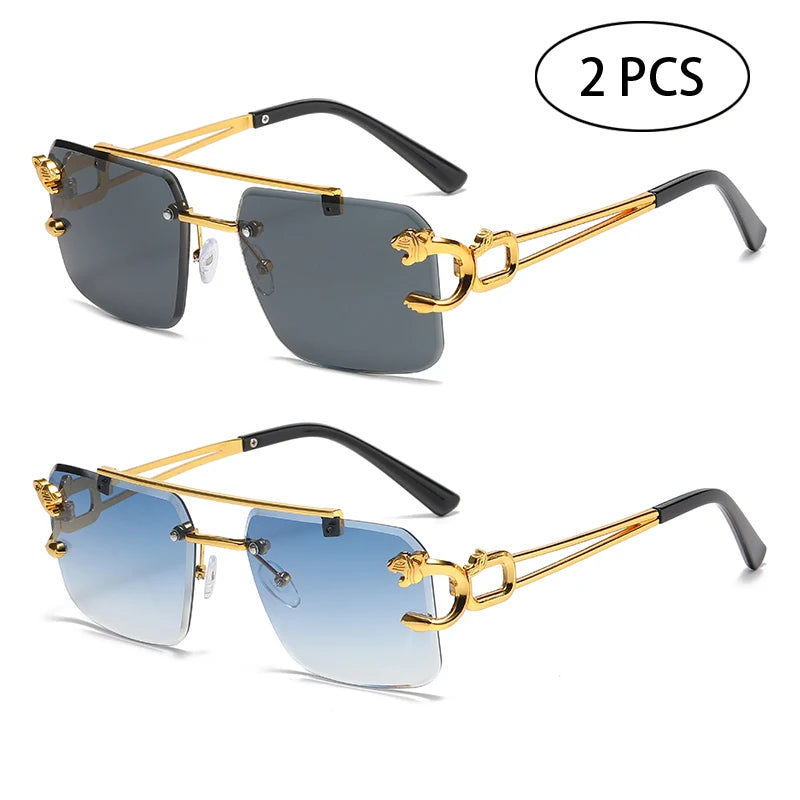 Rimless Square Double Bridge Sunglasses - Vintage UV400 Shades for Men and Women - ZOOMNSTORE