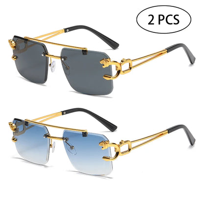 Rimless Square Double Bridge Sunglasses - Vintage UV400 Shades for Men and Women - ZOOMNSTORE