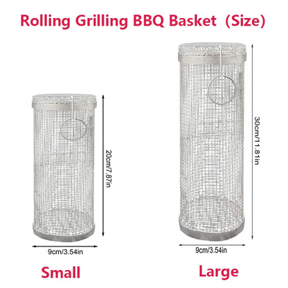 Rolling BBQ Basket - Stainless Steel Grill Mesh | Camping Barbecue Rack, Easy Clean - ZOOMNSTORE