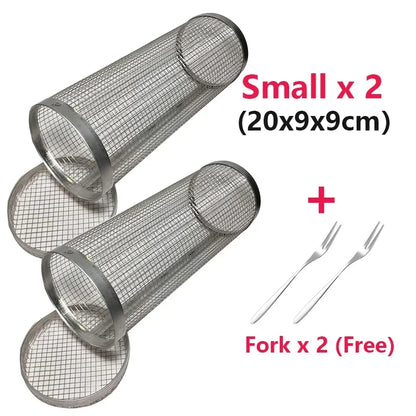 Rolling BBQ Basket - Stainless Steel Grill Mesh | Camping Barbecue Rack, Easy Clean - ZOOMNSTORE