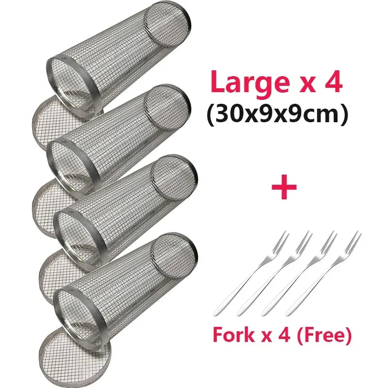 Rolling BBQ Basket - Stainless Steel Grill Mesh | Camping Barbecue Rack, Easy Clean - ZOOMNSTORE