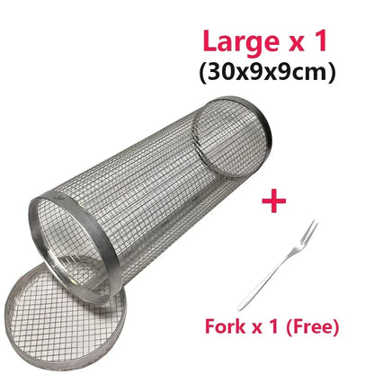 Rolling BBQ Basket - Stainless Steel Grill Mesh | Camping Barbecue Rack, Easy Clean - ZOOMNSTORE