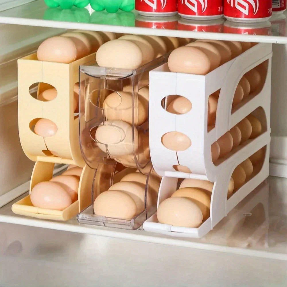 Rolling Egg Storage Box - 3/4 Tier Home Refrigerator Egg Holder | Easy Clean Plastic Organizer - ZOOMNSTORE