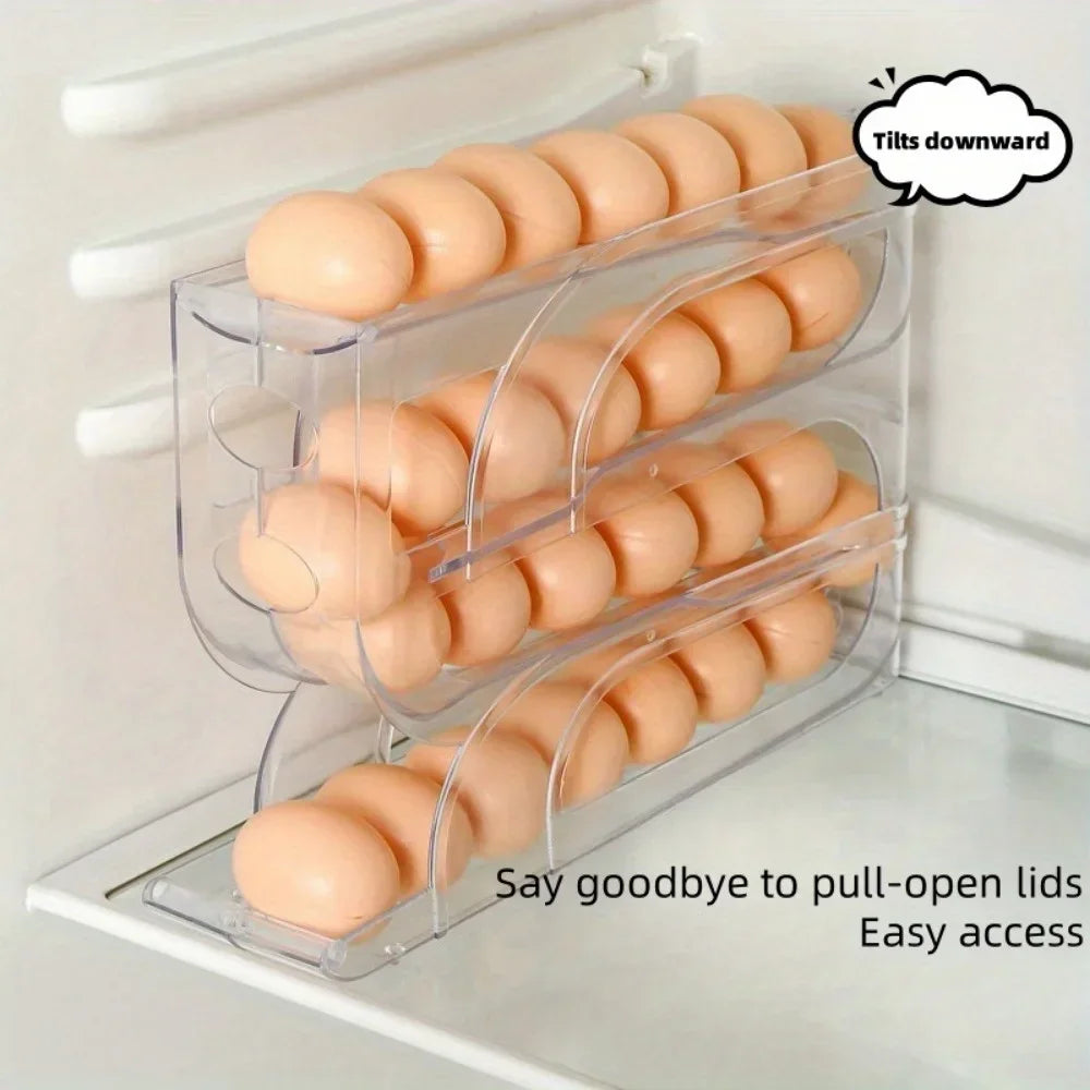 Rolling Egg Storage Box - 3/4 Tier Home Refrigerator Egg Holder | Easy Clean Plastic Organizer - ZOOMNSTORE