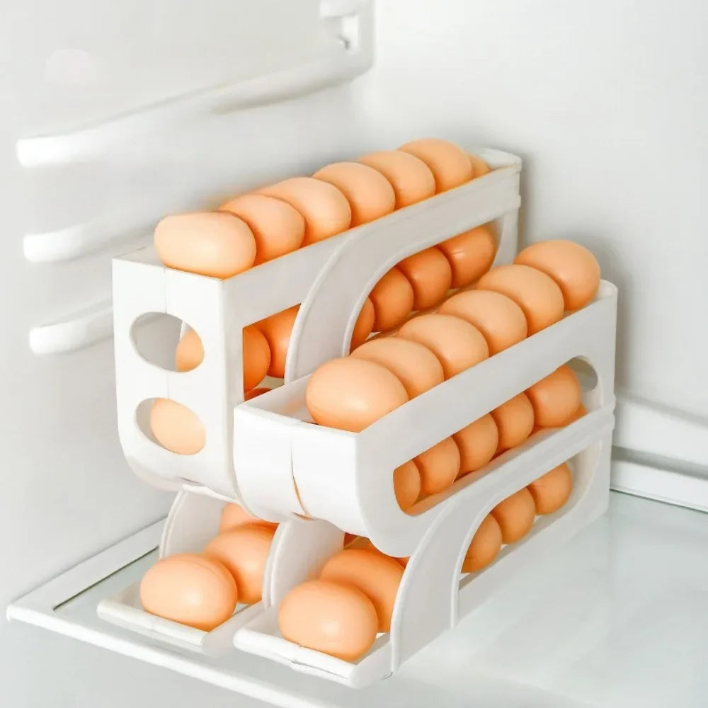 Rolling Egg Storage Box - 3/4 Tier Home Refrigerator Egg Holder | Easy Clean Plastic Organizer - ZOOMNSTORE