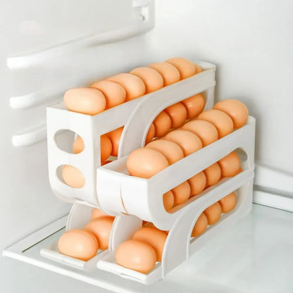 Rolling Egg Storage Box - 3/4 Tier Home Refrigerator Egg Holder | Easy Clean Plastic Organizer - ZOOMNSTORE