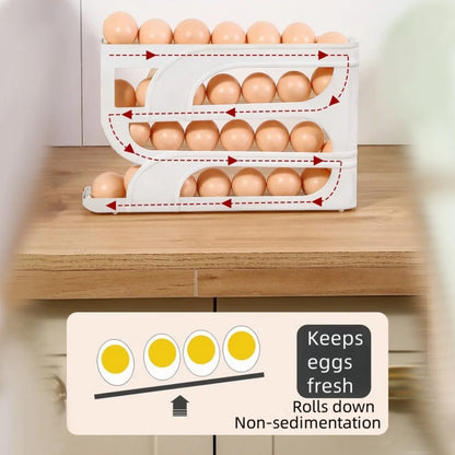 Rolling Egg Storage Box - 3/4 Tier Home Refrigerator Egg Holder | Easy Clean Plastic Organizer - ZOOMNSTORE
