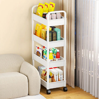 Rolling Storage Cart - Plastic Organizer Trolley with Adjustable Shelves & Wheels - ZOOMNSTORE