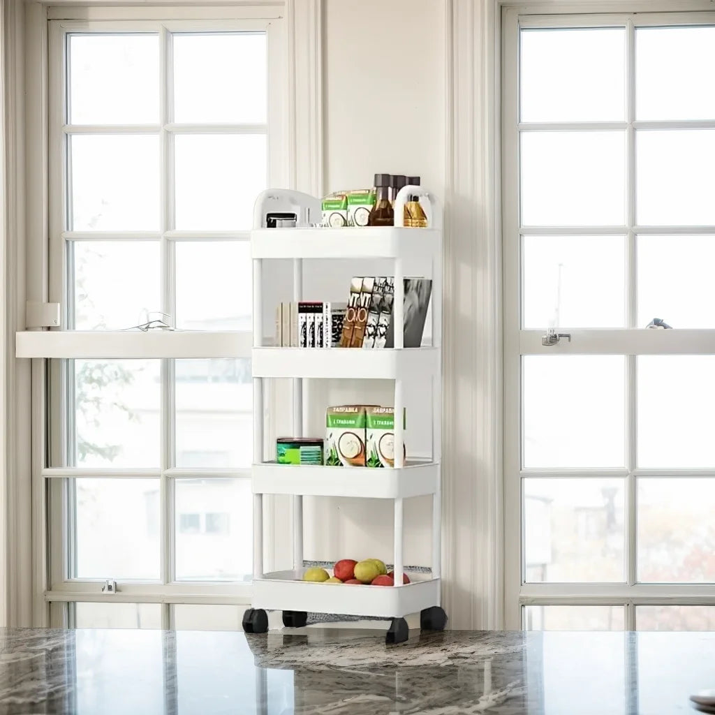 Rolling Storage Cart - Plastic Organizer Trolley with Adjustable Shelves & Wheels - ZOOMNSTORE