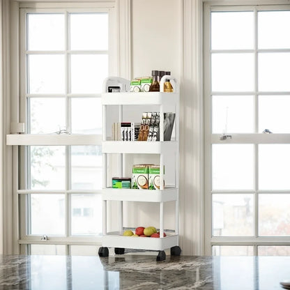 Rolling Storage Cart - Plastic Organizer Trolley with Adjustable Shelves & Wheels - ZOOMNSTORE