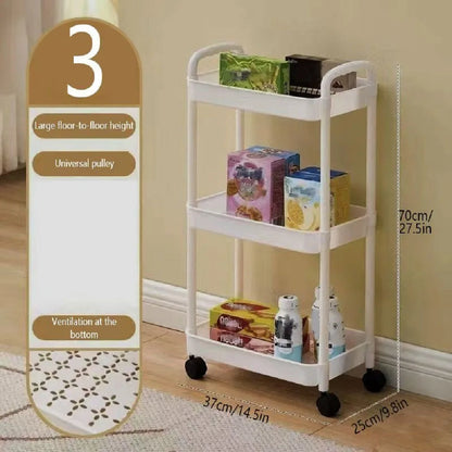 Rolling Storage Cart - Plastic Organizer Trolley with Adjustable Shelves & Wheels - ZOOMNSTORE