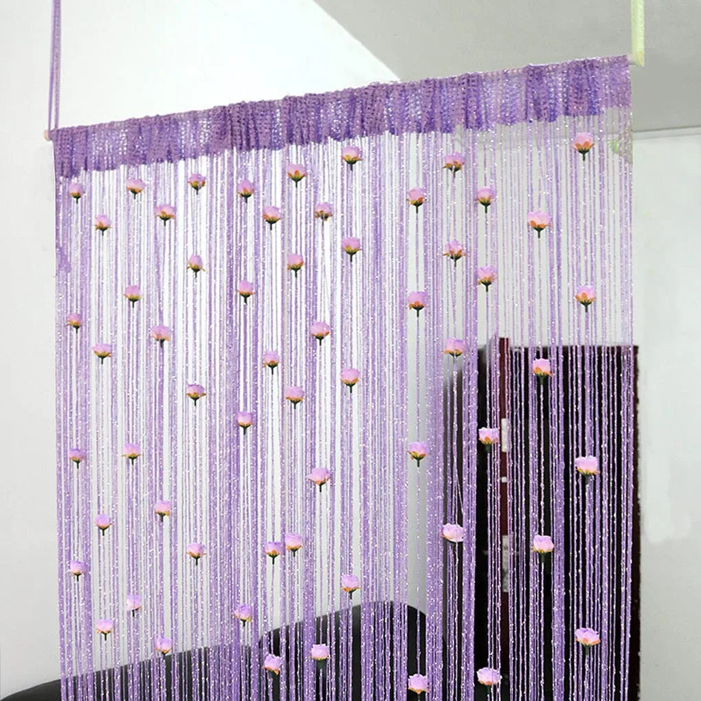 Rose Flower Door Curtain - 3D Tassel String Privacy Window Panel for Living Room - ZOOMNSTORE