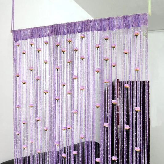 Rose Flower Door Curtain - 3D Tassel String Privacy Window Panel for Living Room - ZOOMNSTORE