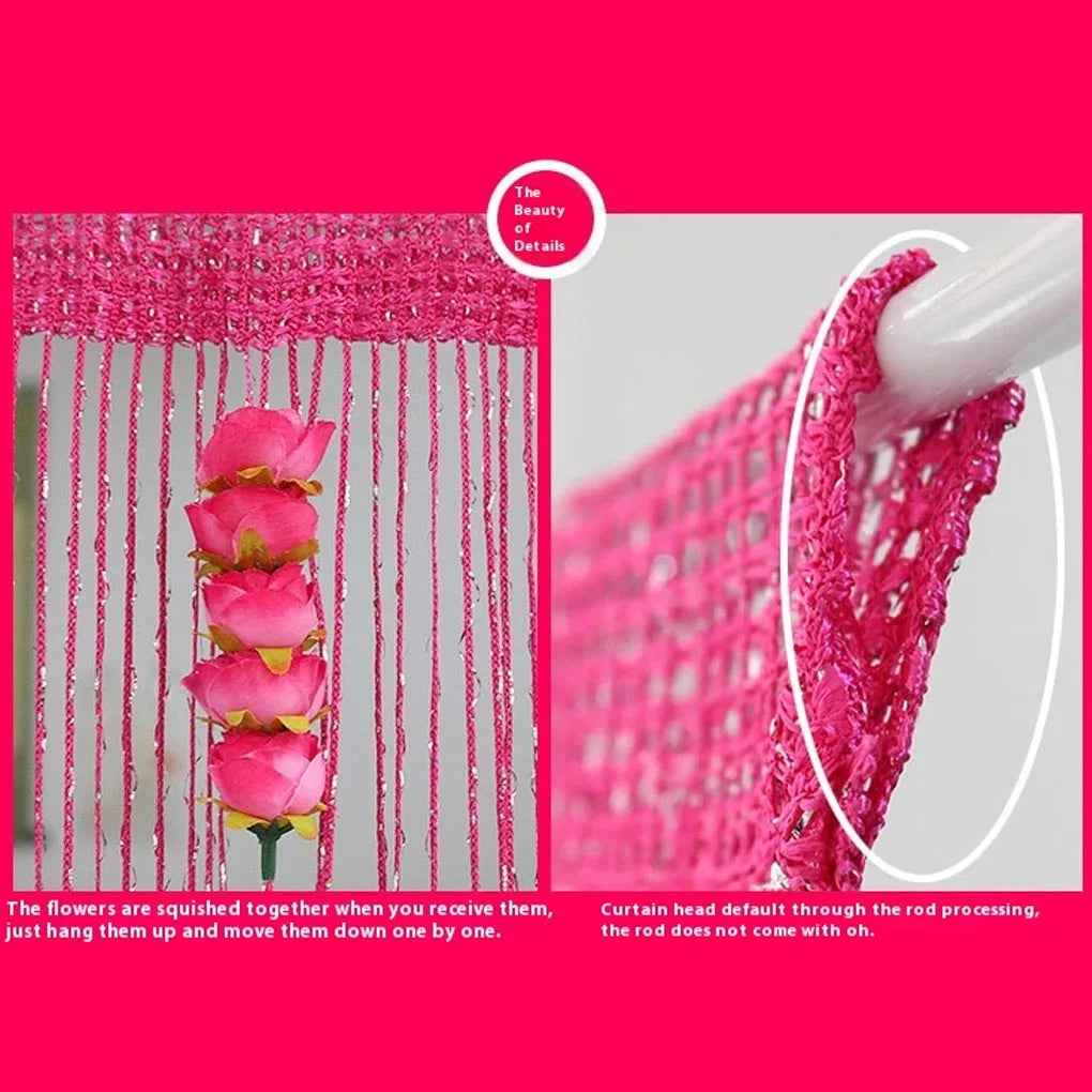 Rose Flower Door Curtain - 3D Tassel String Privacy Window Panel for Living Room - ZOOMNSTORE